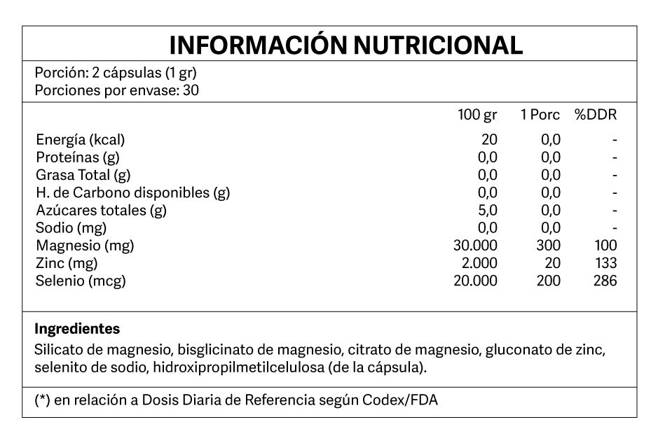 Selenio + Magnesio + Zinc 60 Cápsulas