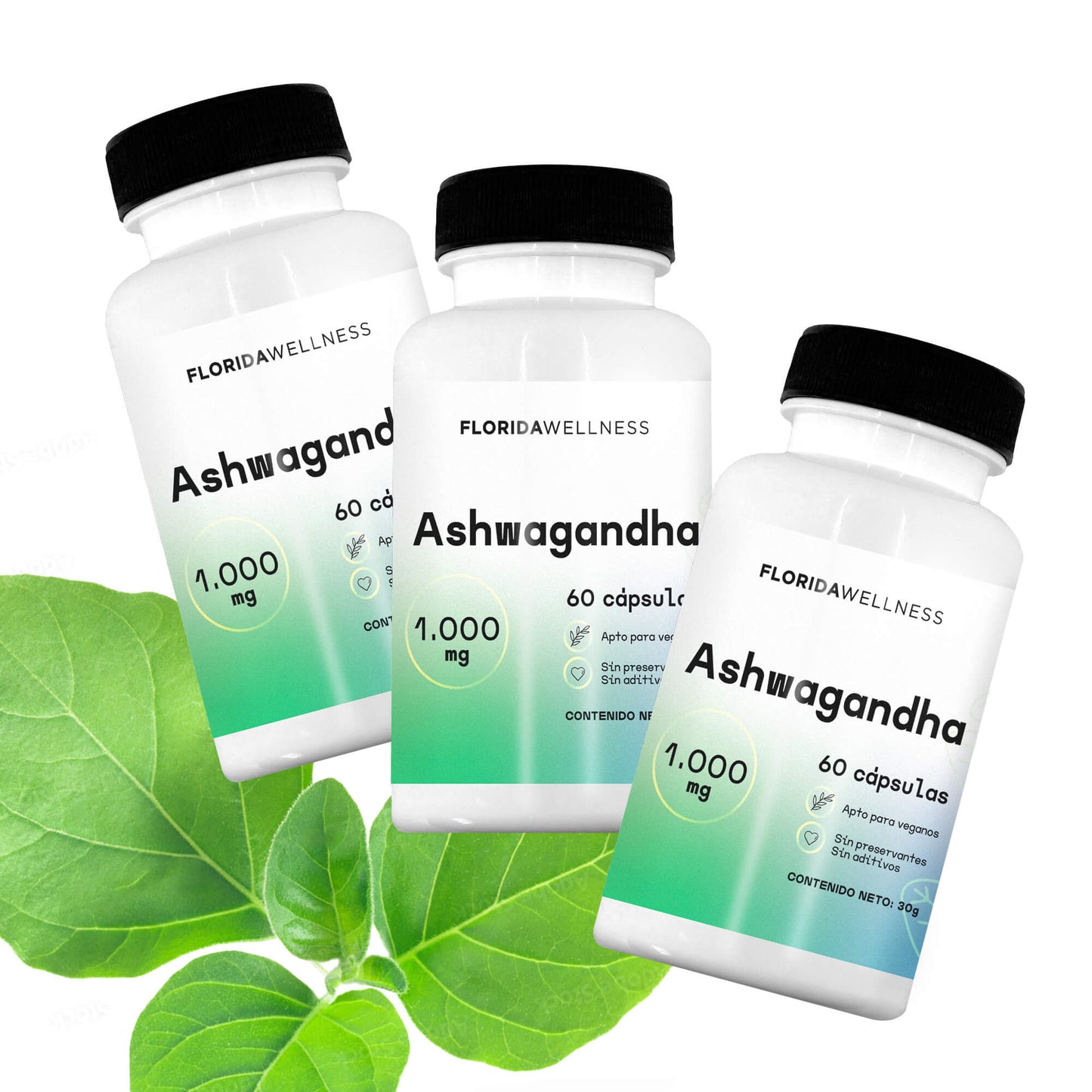 Pack 3 unidades Ashwaghanda 60 cápsulas vegetales adaptógeno natural Chile