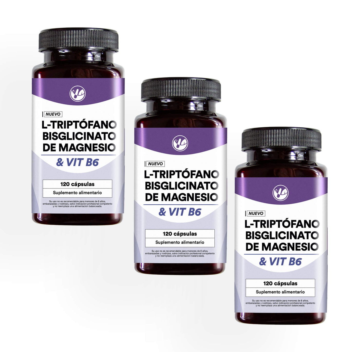 L-Triptófano + Bisglicinato de magnesio + Vitamina B6 120 cápsulas