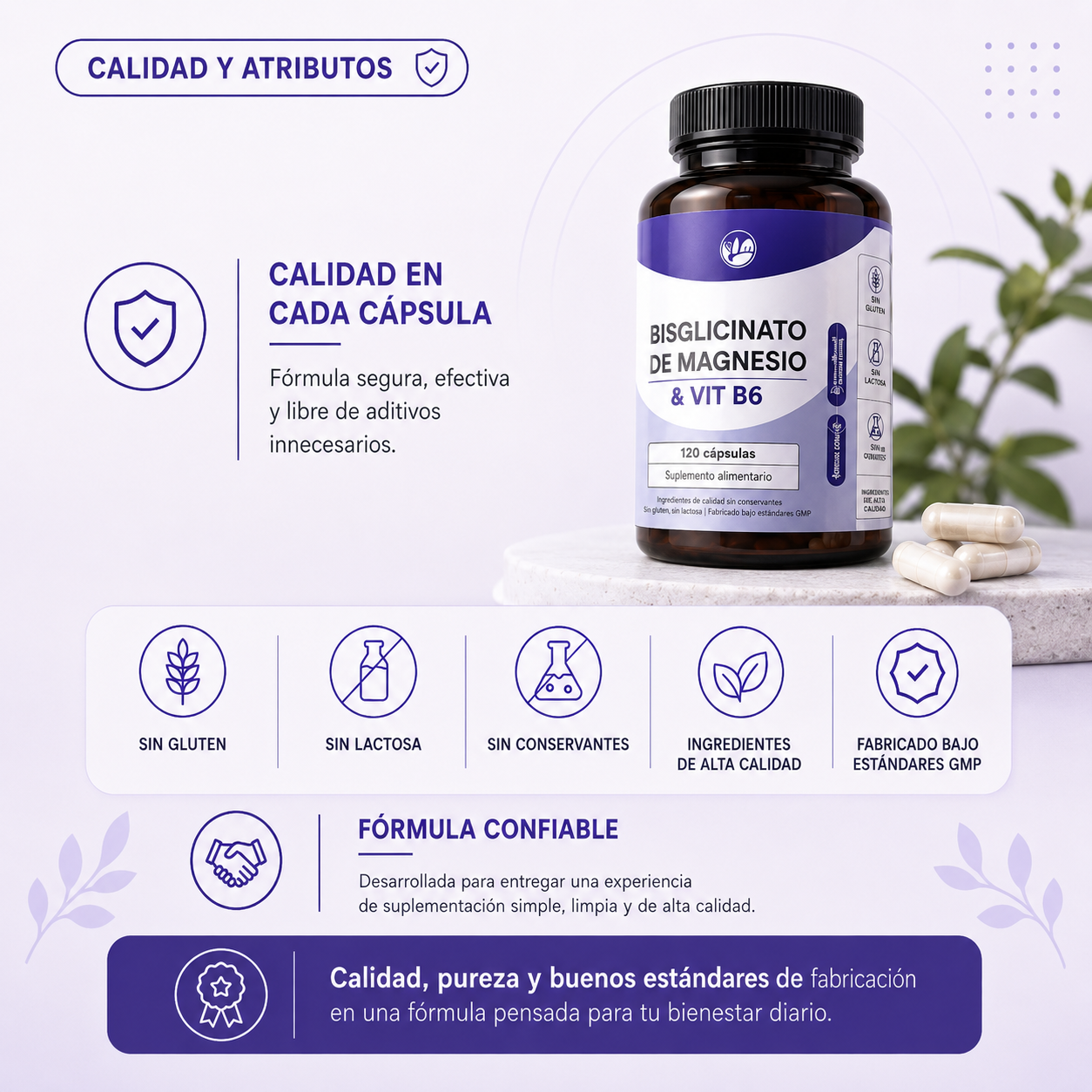 Bisglicinato de magnesio + L- Triptofano y B6 120 Caps | Sueño Profundo