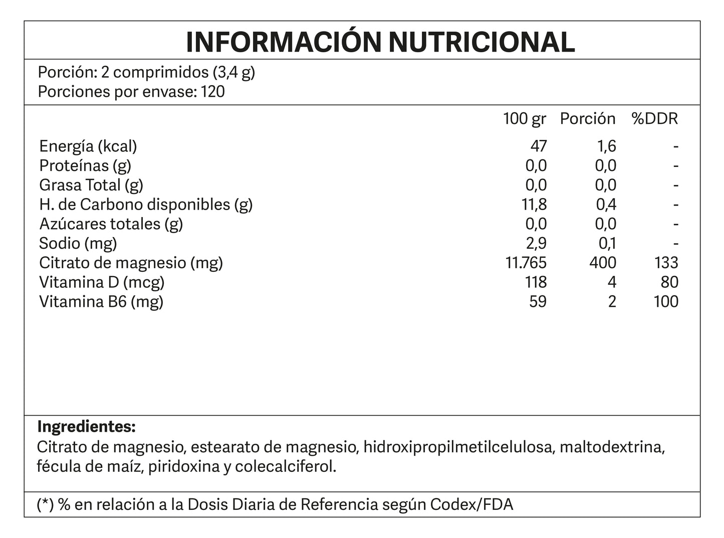 Citrato de magnesio con Vitaminas B6 y D 120 comprimidos