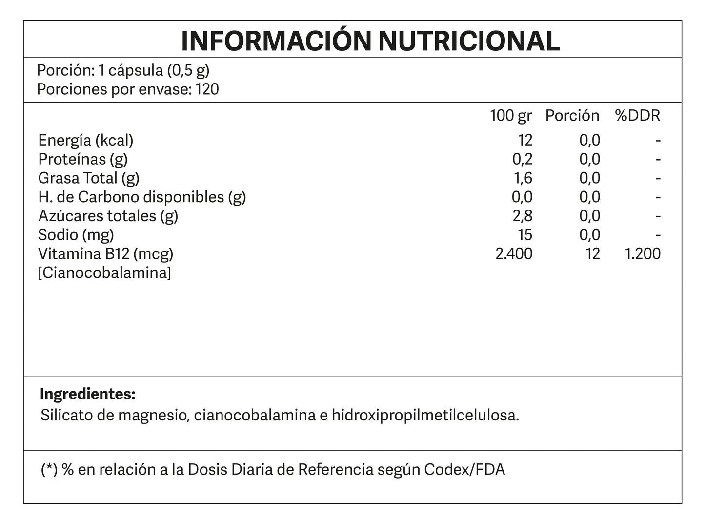 Vitamina B12 120 cápsulas vegetales