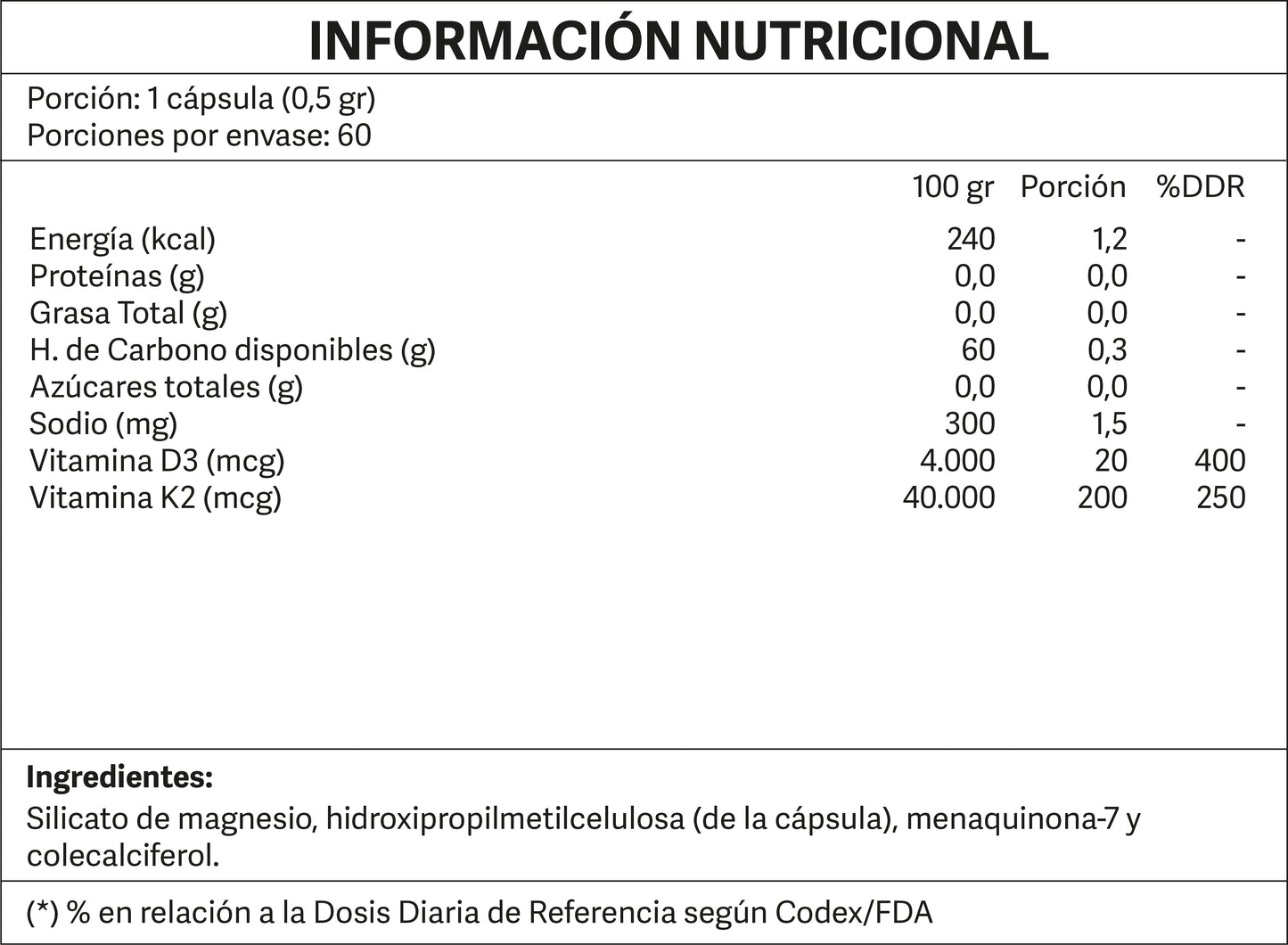 Vitamina D3 + K2 60 cápsulas