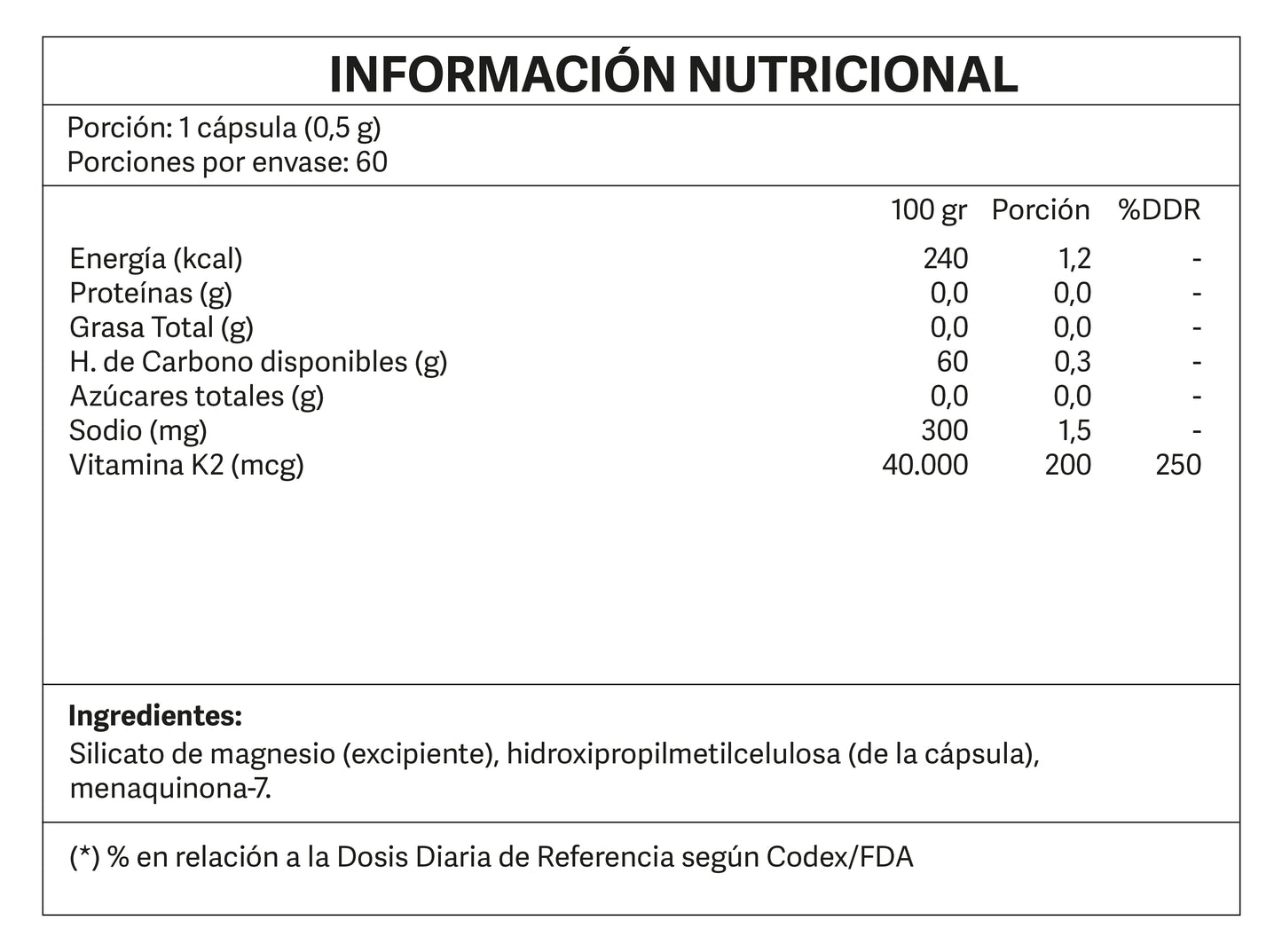 Vitamina K2 60 cápsulas