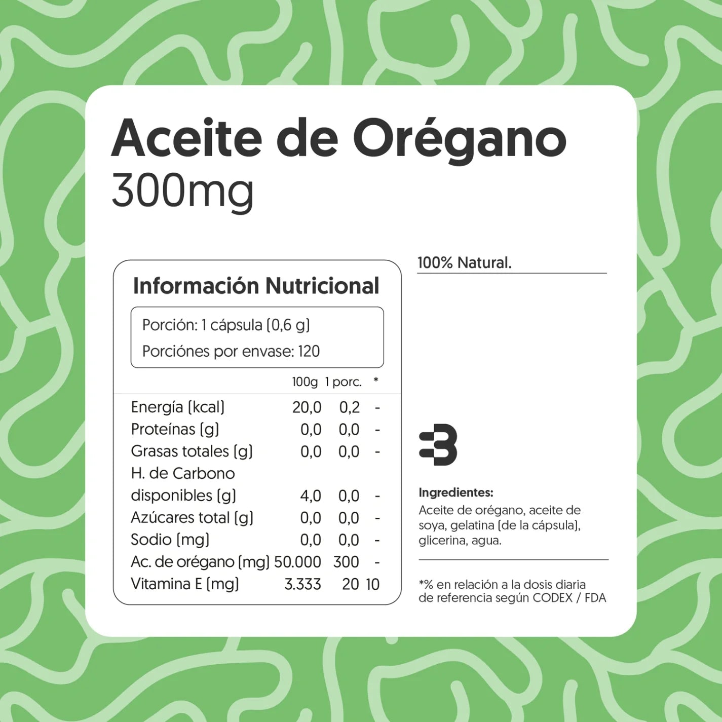 Aceite de Orégano 300mg 120 cápsulas blandas