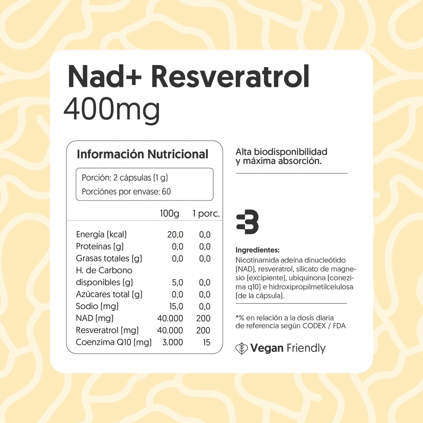 Nad+ Resveratrol 120 Cápsulas Vegano